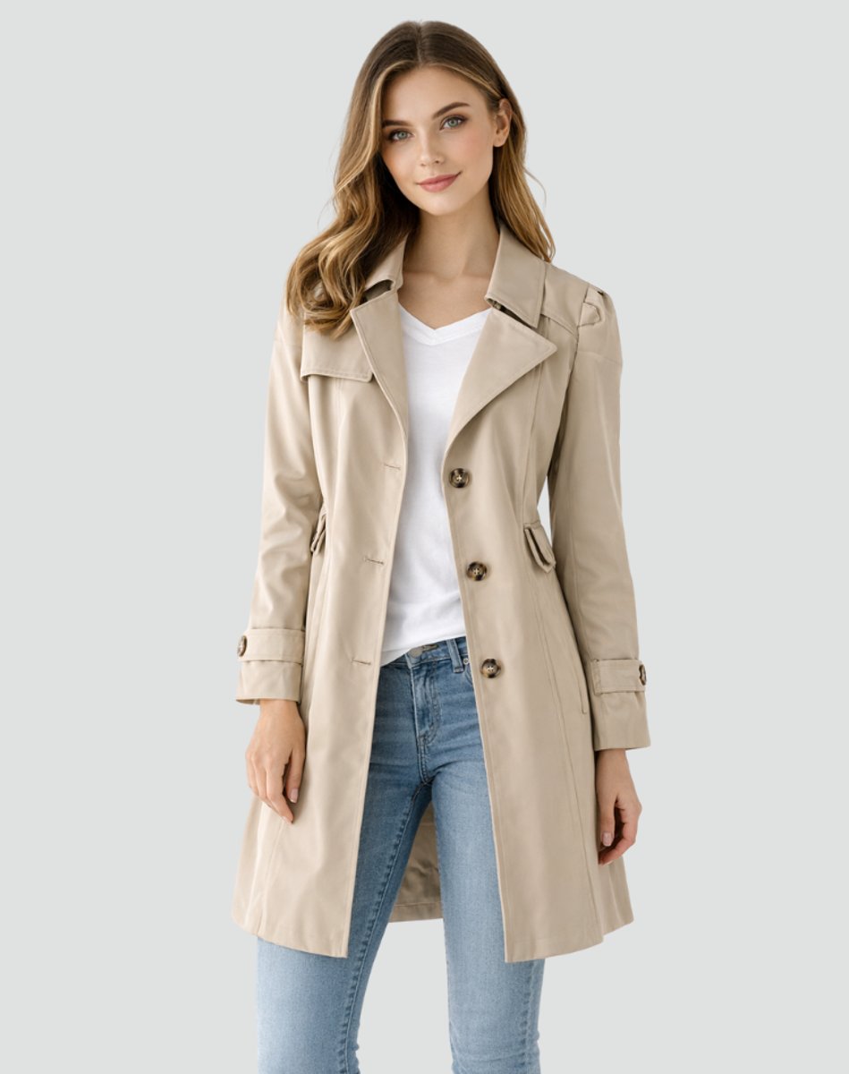 Beatrice | Classic Double-Breasted Trench Coat with Buttoned Cuffs