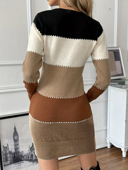 Sibyl | Colour Block Knit Jumper Dress with Contrast Stitching