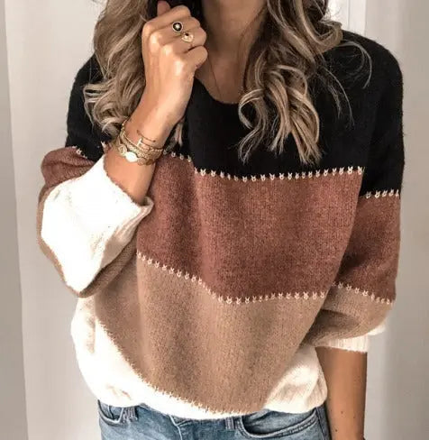 Wilda | Colour Block Knit Jumper with Contrast Stitching