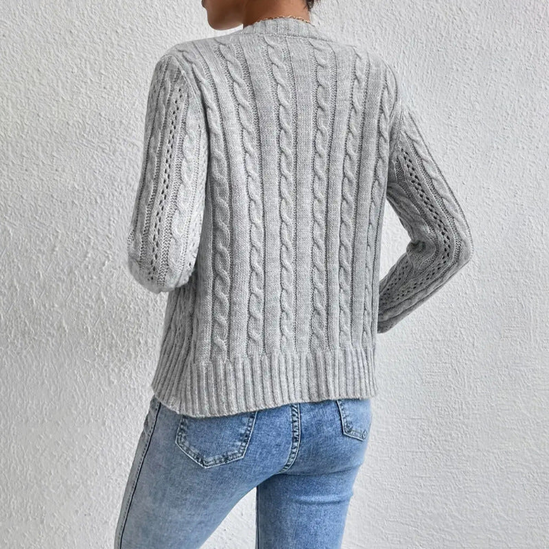 Caoimhe | Cable and Pointelle Knit Cardigan with Tortoiseshell Buttons
