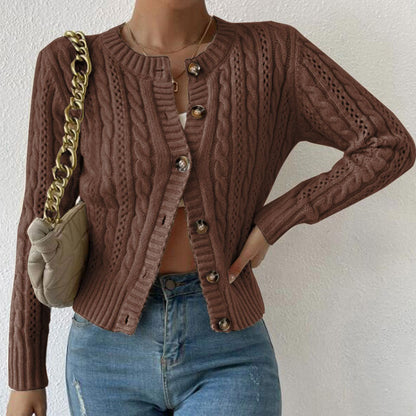 Caoimhe | Cable and Pointelle Knit Cardigan with Tortoiseshell Buttons
