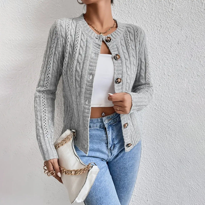 Caoimhe | Cable and Pointelle Knit Cardigan with Tortoiseshell Buttons