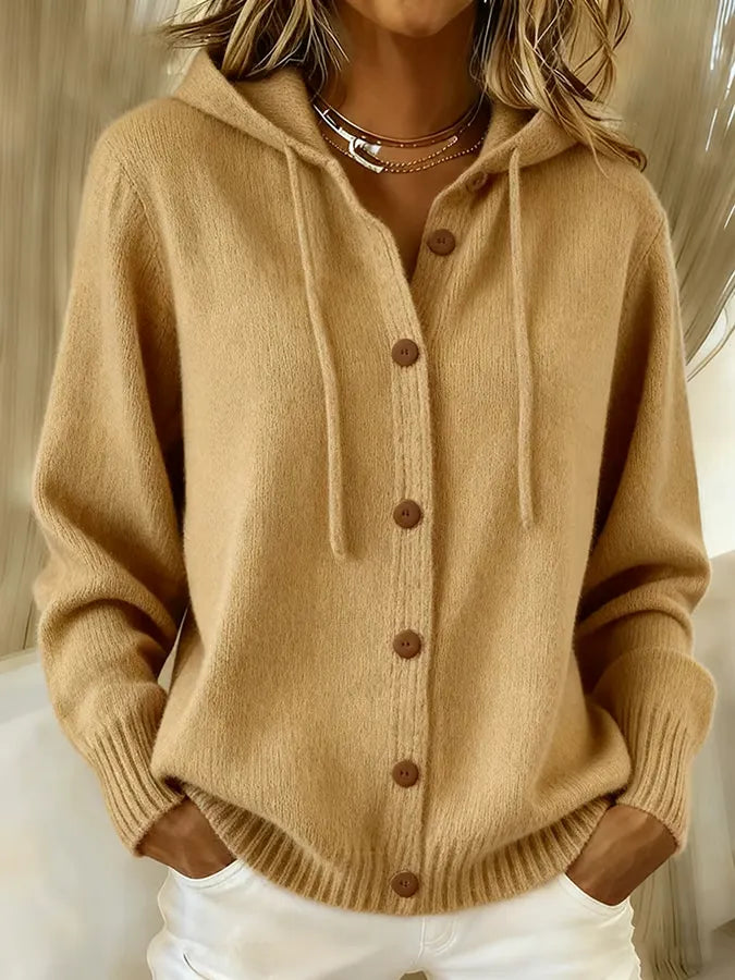 Grainne | Cashmere-Feel Hooded Knit Cardigan with Drawstring
