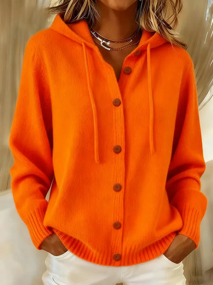 Grainne | Cashmere-Feel Hooded Knit Cardigan with Drawstring