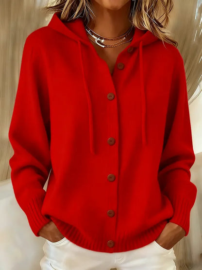 Grainne | Cashmere-Feel Hooded Knit Cardigan with Drawstring
