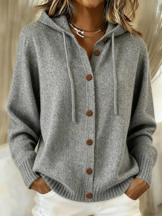 Grainne | Cashmere-Feel Hooded Knit Cardigan with Drawstring