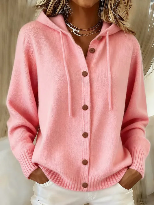 Grainne | Cashmere-Feel Hooded Knit Cardigan with Drawstring