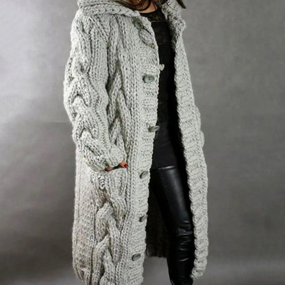 Eimear | Oversized Chunky Cable Knit Hooded Cardigan with Pockets