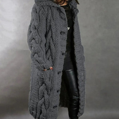 Eimear | Oversized Chunky Cable Knit Hooded Cardigan with Pockets