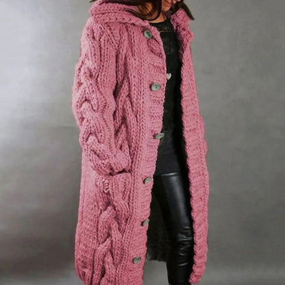 Eimear | Oversized Chunky Cable Knit Hooded Cardigan with Pockets