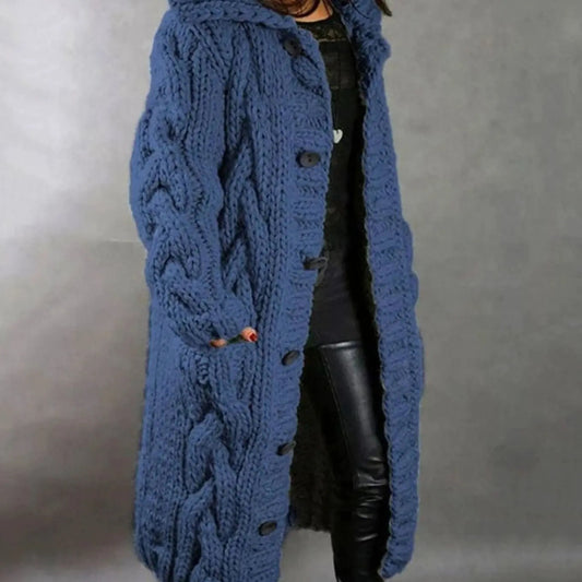 Eimear | Oversized Chunky Cable Knit Hooded Cardigan with Pockets