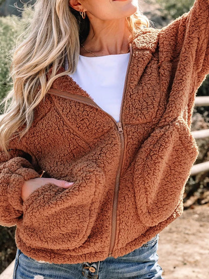 Maisie | Cosy Oversized Hooded Teddy Jacket with Front Pockets