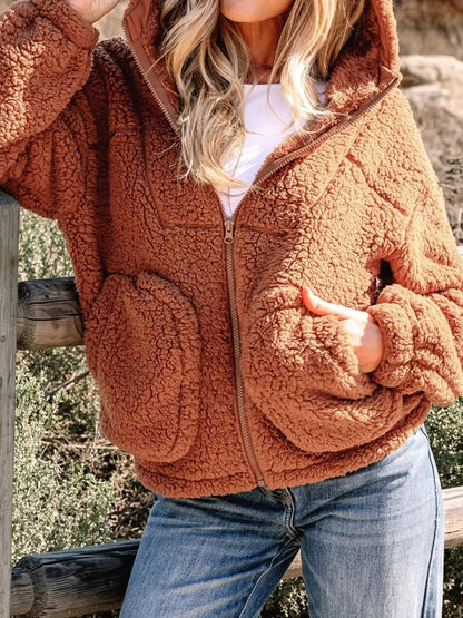 Maisie | Cosy Oversized Hooded Teddy Jacket with Front Pockets