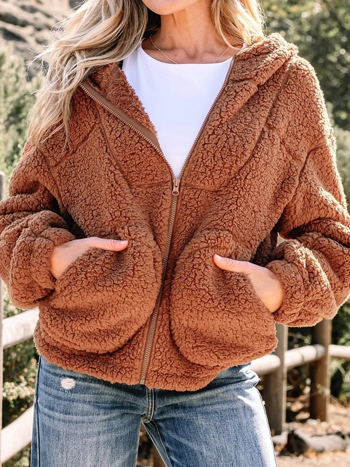 Maisie | Cosy Oversized Hooded Teddy Jacket with Front Pockets