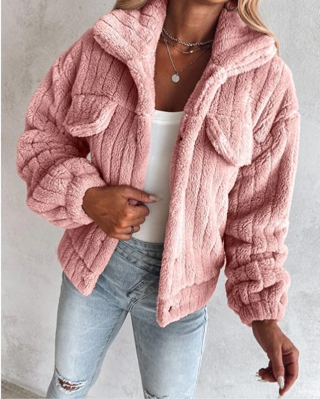 Jasmine | Cosy Oversized Teddy Fleece Jacket with Chest Pockets