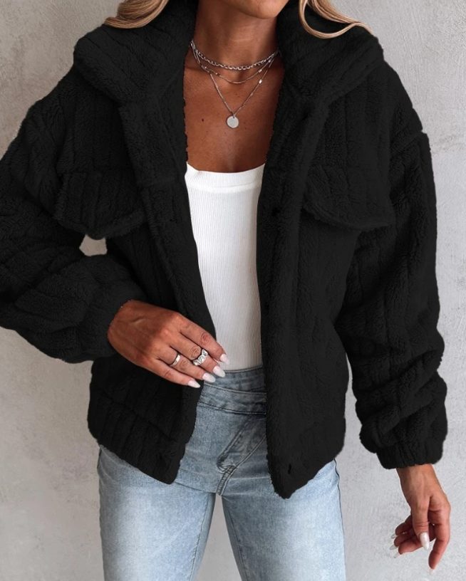 Jasmine | Cosy Oversized Teddy Fleece Jacket with Chest Pockets