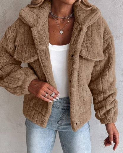 Jasmine | Cosy Oversized Teddy Fleece Jacket with Chest Pockets