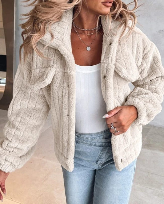 Jasmine | Cosy Oversized Teddy Fleece Jacket with Chest Pockets