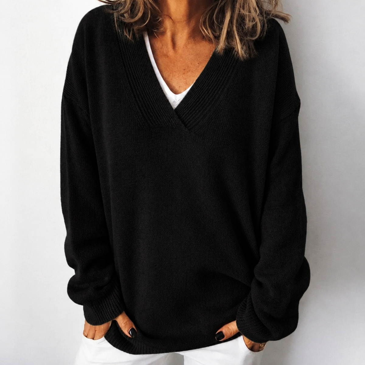 Zenna | Relaxed Deep V-Neck Knit Jumper