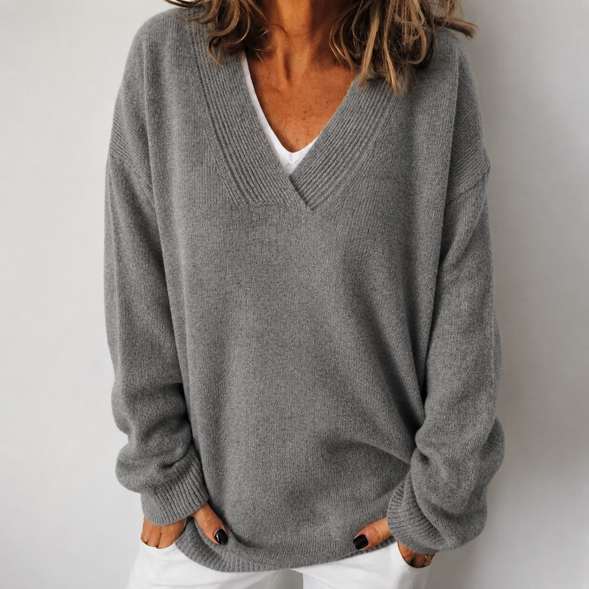Zenna | Relaxed Deep V-Neck Knit Jumper