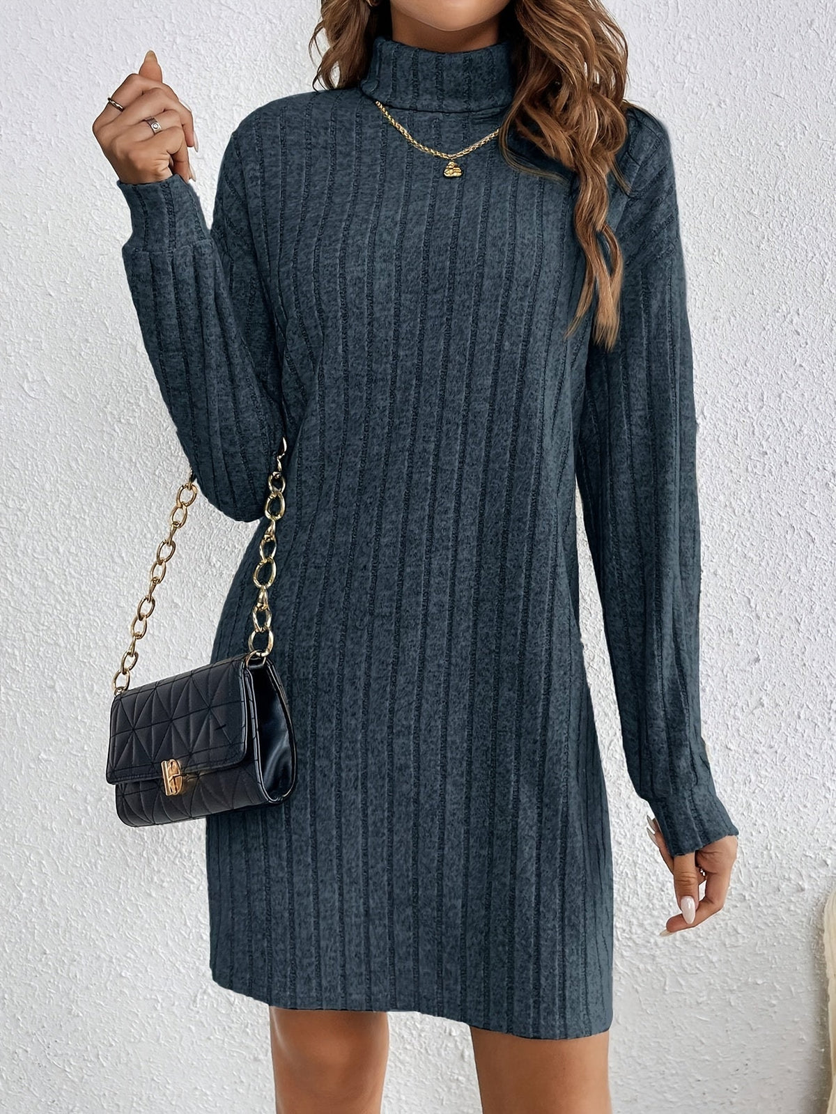 Romy | Ribbed Knit Turtleneck Bodycon Mini Dress