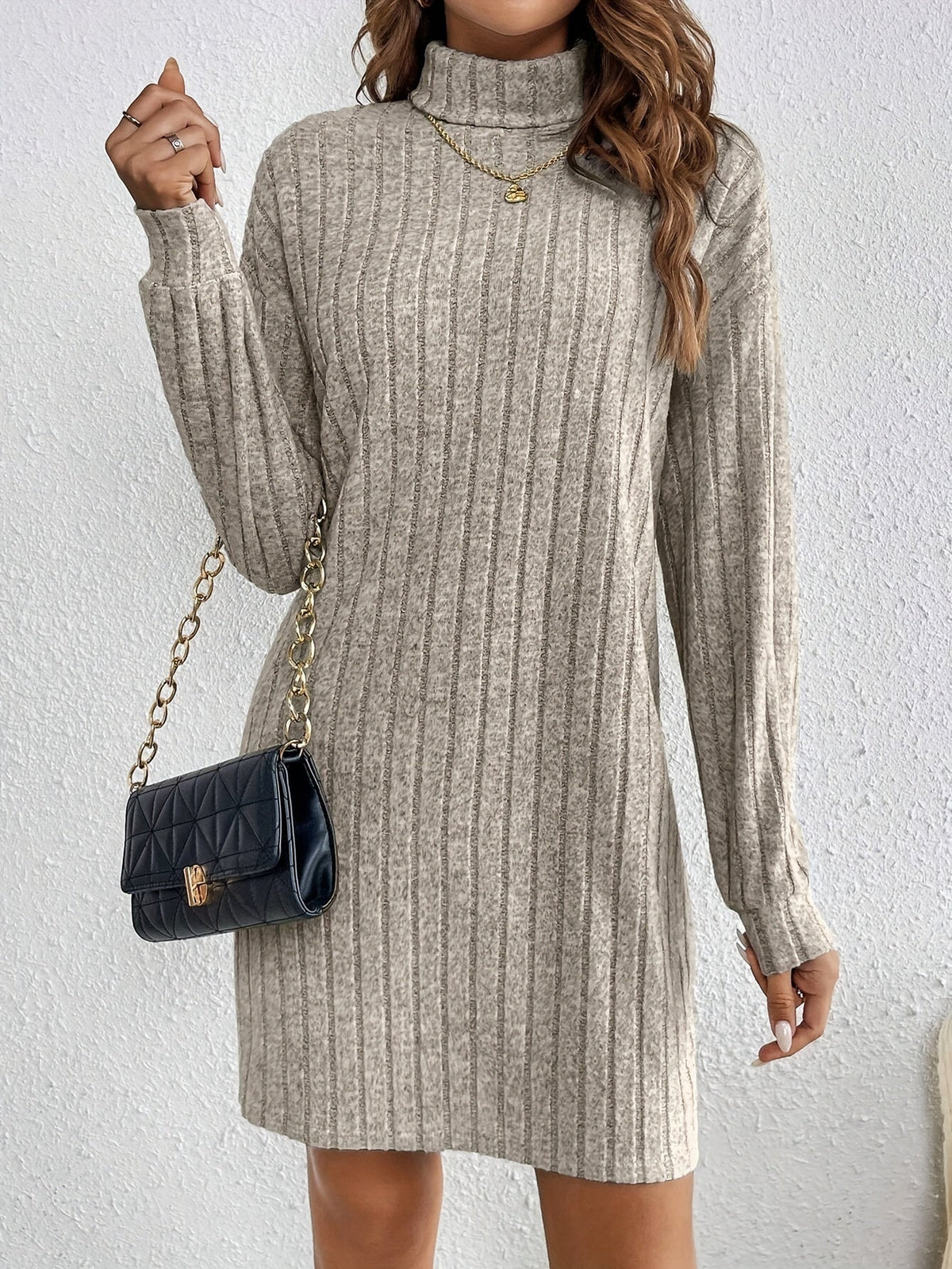Romy | Ribbed Knit Turtleneck Bodycon Mini Dress