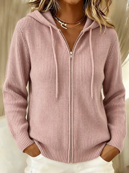 Aisling | Ribbed Knit Zip-Up Hooded Cardigan