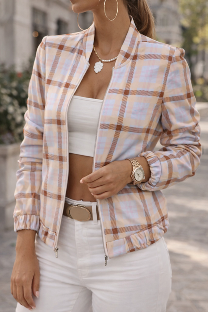 Yasmin | Cropped Bomber Jacket with Stand Collar and Elasticated Cuffs
