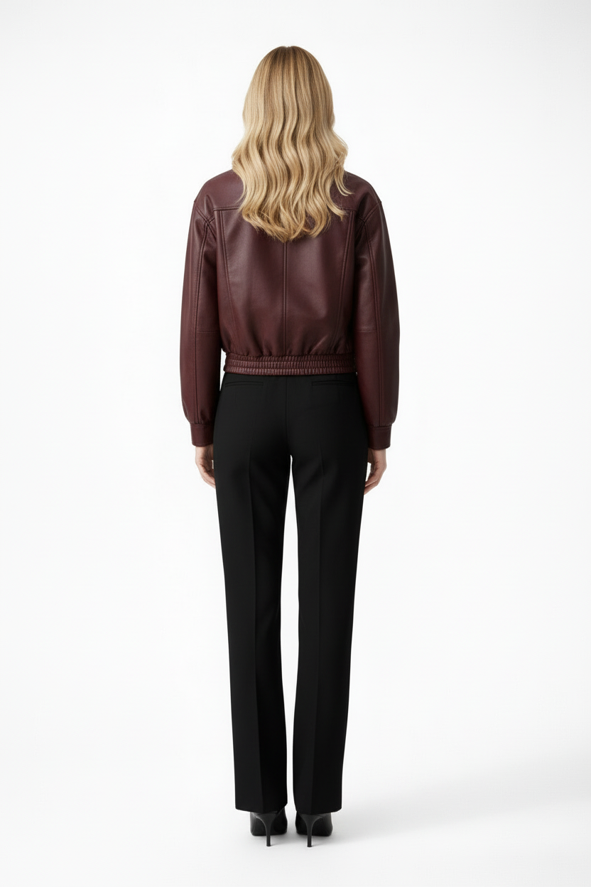 Leather Bomber Jacket for Women | Cropped Elasticated-Hem