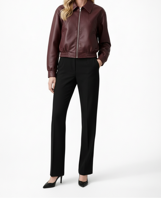 Leather Bomber Jacket for Women | Cropped Elasticated-Hem
