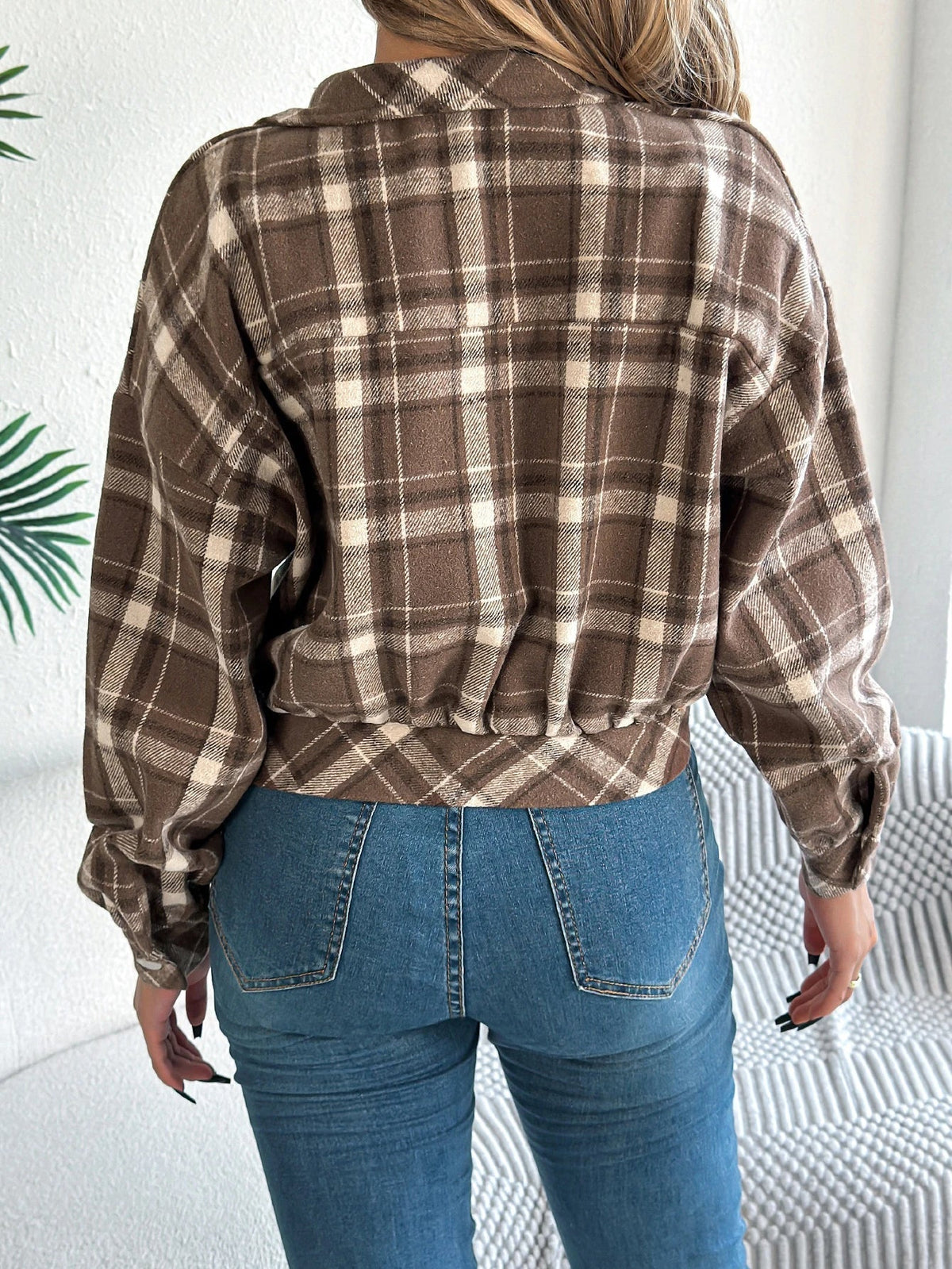 Zoe | Cropped Plaid Shacket with Button Front and Chest Pockets