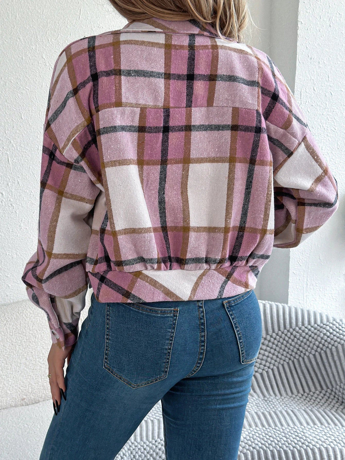 Zoe | Cropped Plaid Shacket with Button Front and Chest Pockets