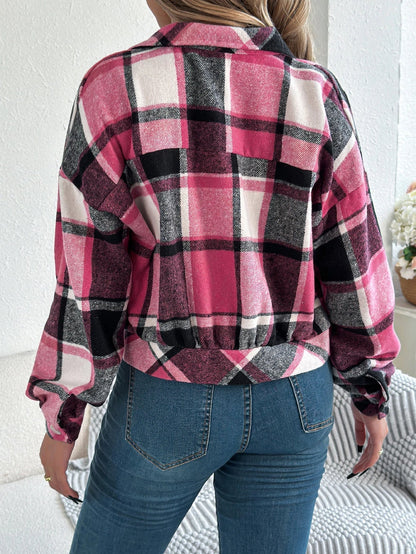 Zoe | Cropped Plaid Shacket with Button Front and Chest Pockets