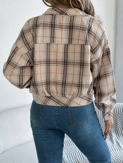 Zoe | Cropped Plaid Shacket with Button Front and Chest Pockets