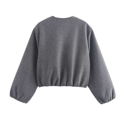 Cindy | Elegant Cropped Relaxed Wool Bomber Jacket