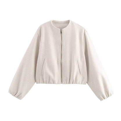 Cindy | Elegant Cropped Relaxed Wool Bomber Jacket