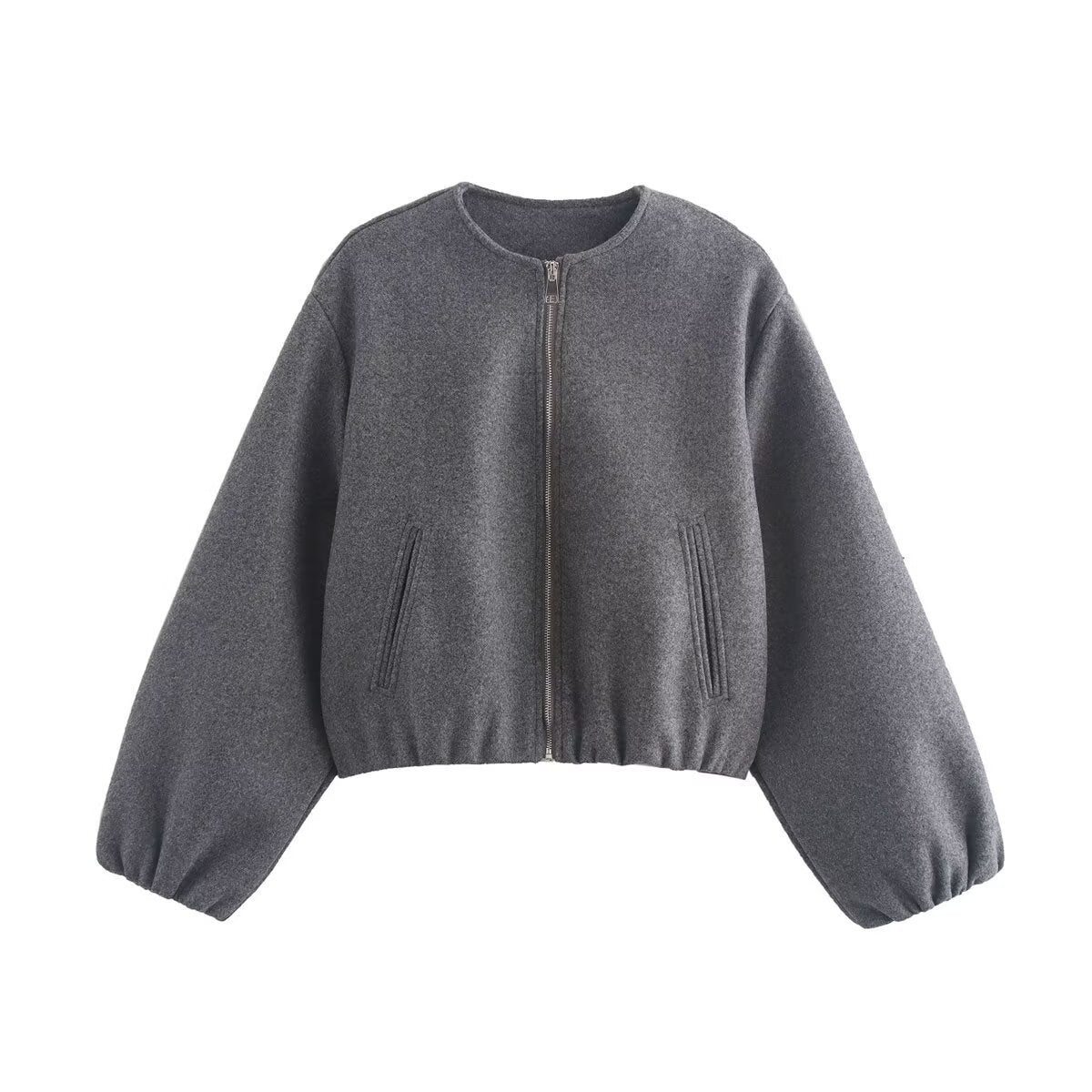 Cindy | Elegant Cropped Relaxed Wool Bomber Jacket