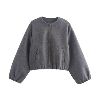 Cindy | Elegant Cropped Relaxed Wool Bomber Jacket