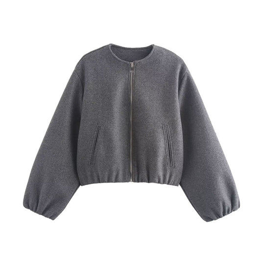 Cindy | Elegant Cropped Relaxed Wool Bomber Jacket