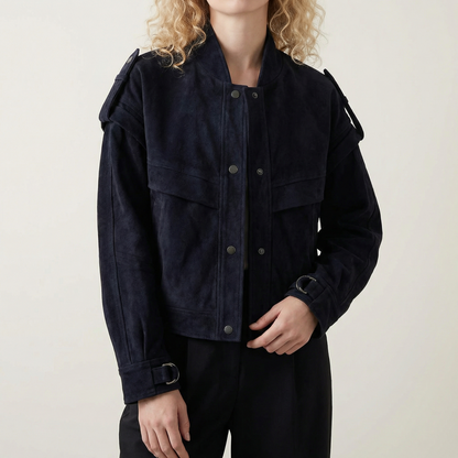 Wren | Cropped Suede Jacket with Chest Pockets and Snap Closure