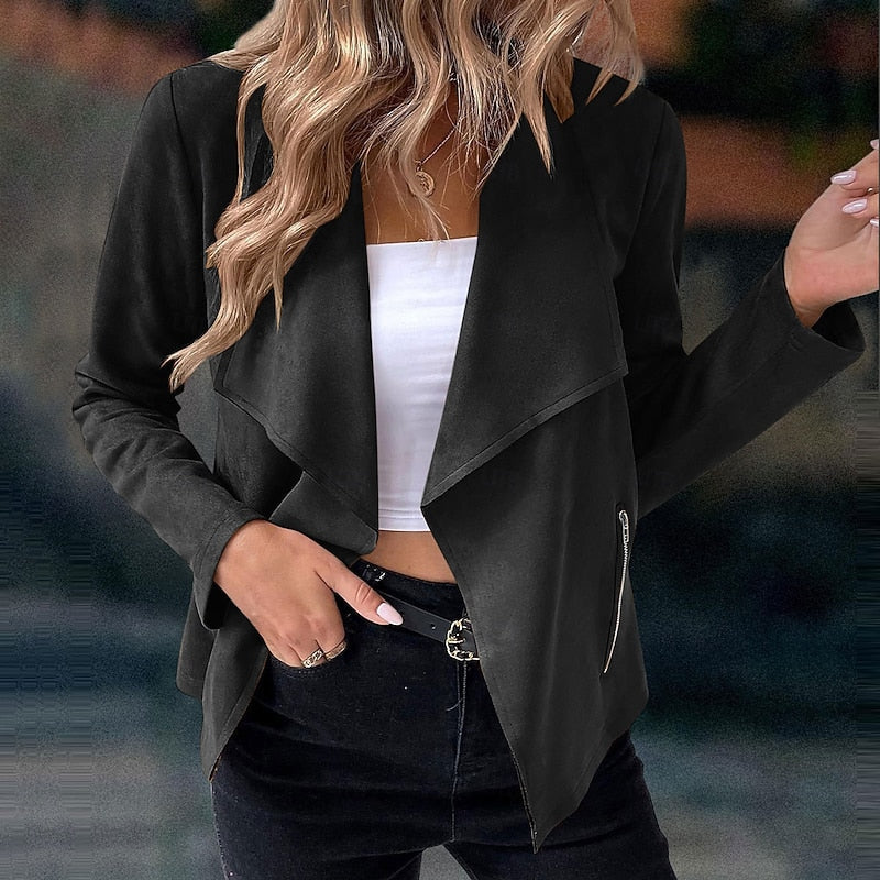 Hollie | Cropped Suede Open Front Jacket with Zip Pockets