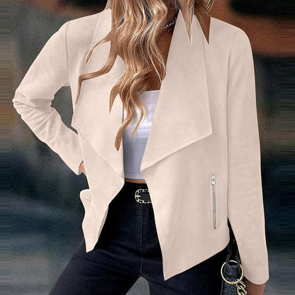 Hollie | Cropped Suede Open Front Jacket with Zip Pockets