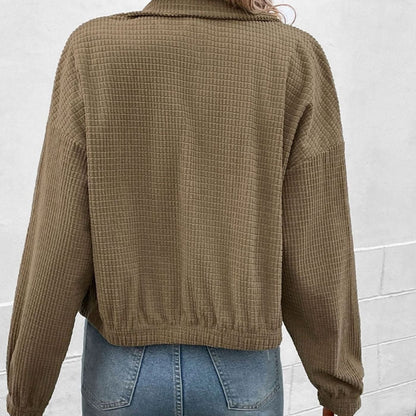 Caitlin | Cropped Waffle Knit Jacket with Stand Collar and Snap Buttons