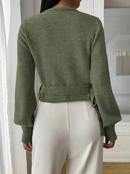 Nola | Cropped Wrap Knit Jumper with Tie Waist