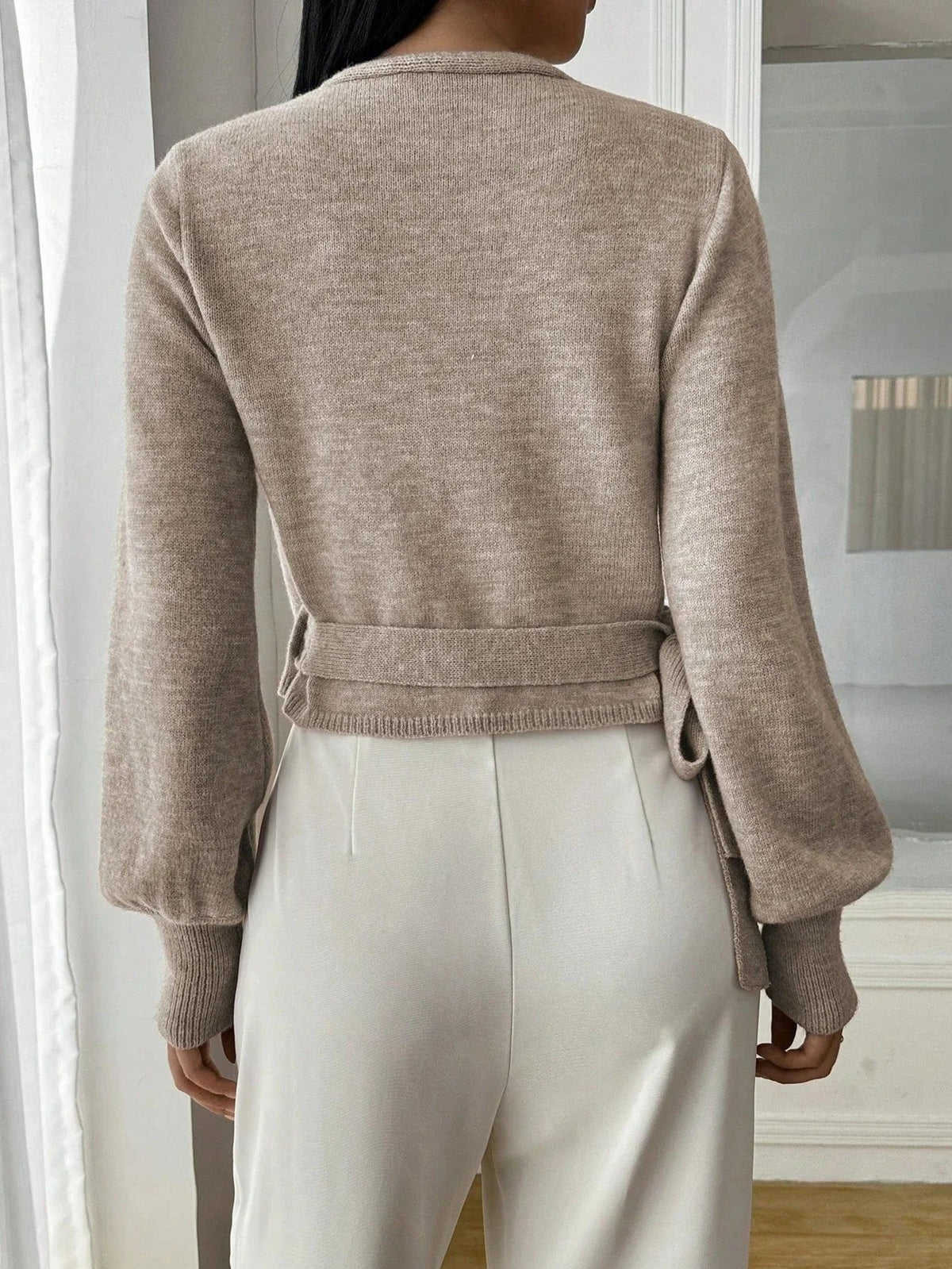Nola | Cropped Wrap Knit Jumper with Tie Waist