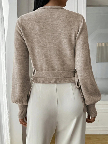 Nola | Cropped Wrap Knit Jumper with Tie Waist
