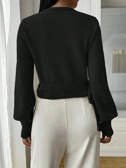 Nola | Cropped Wrap Knit Jumper with Tie Waist