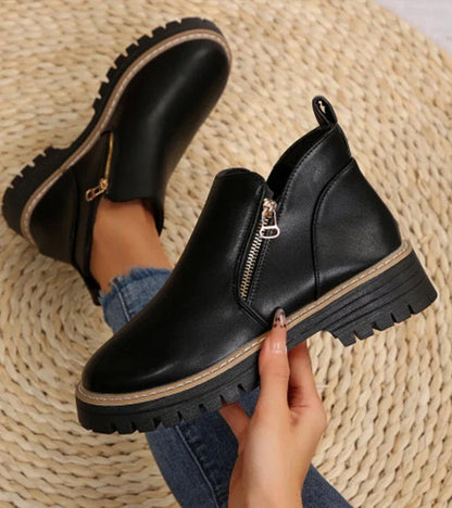 Aurelia | Platform Round Toe Side Zip Ankle Boots