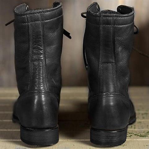 Florence | Dark Brown Leather Lace-Up Combat Boots with Fold-Down Cuff