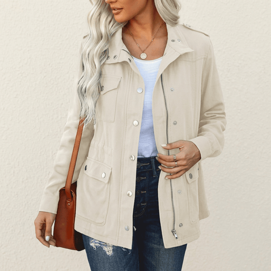 Rowan | Utility Zip-Up Field Jacket in Beige